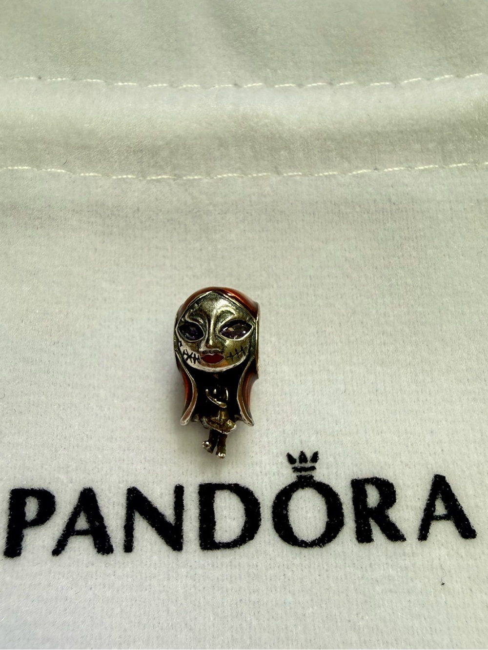 Pandora Silver Mask Charm with Red Hair and Lip Accents